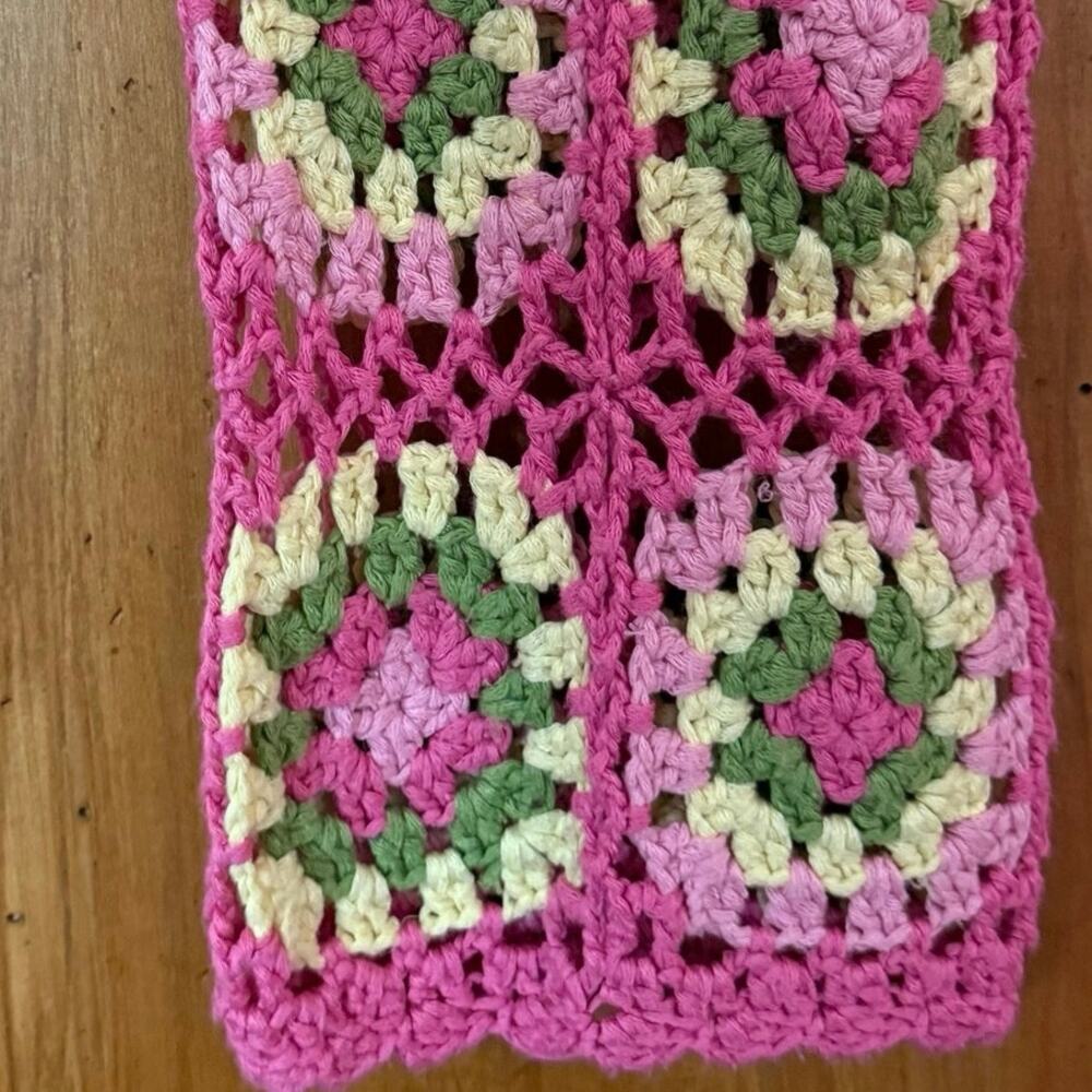 Debut pink crochet granny square sweater open knit cropped size M medium - Picture 12 of 14